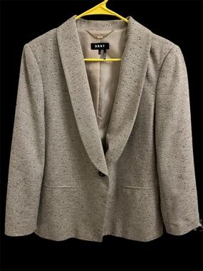 DKNY Gray Tweed Single-Button Shawl Collar Blazer